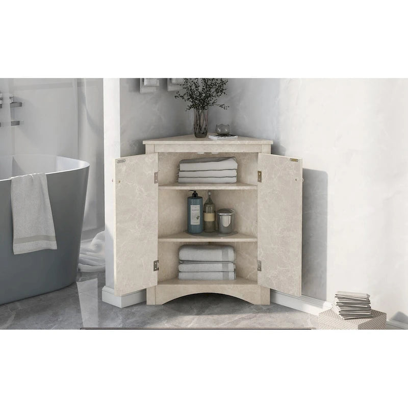 Meuble d'angle de rangement pour salle de bain avec double porte et étagères réglables