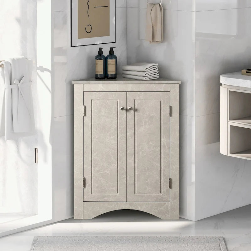 Meuble d'angle de rangement pour salle de bain avec double porte et étagères réglables