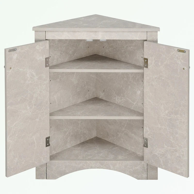 Meuble d'angle de rangement pour salle de bain avec double porte et étagères réglables