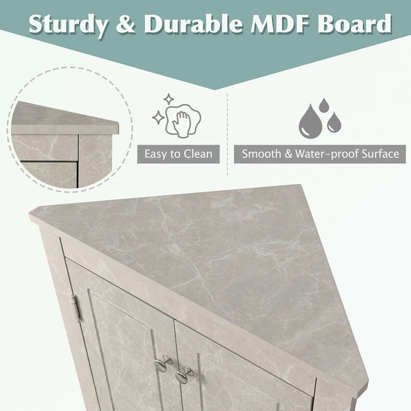 Meuble d'angle de rangement pour salle de bain avec double porte et étagères réglables