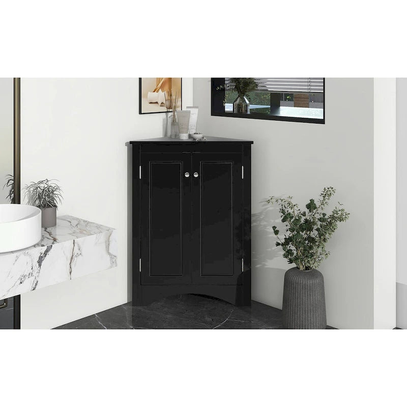 Meuble d'angle de rangement pour salle de bain avec double porte et étagères réglables