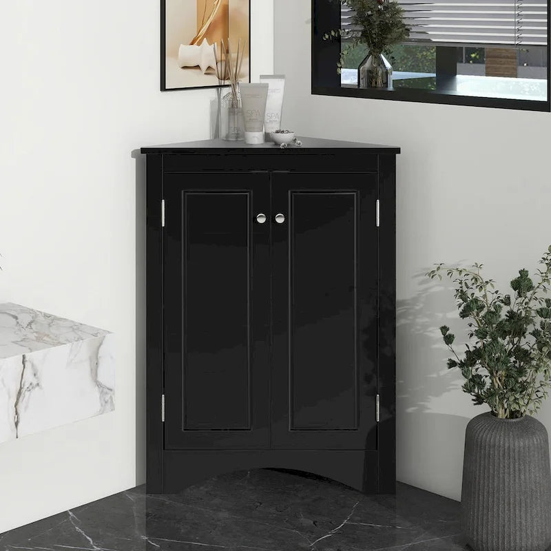 Meuble d'angle de rangement pour salle de bain avec double porte et étagères réglables