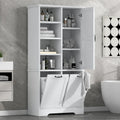 Meuble de rangement haut de salle de bain avec étagères ouvertes, armoire à porte et 2 paniers à linge inclinables