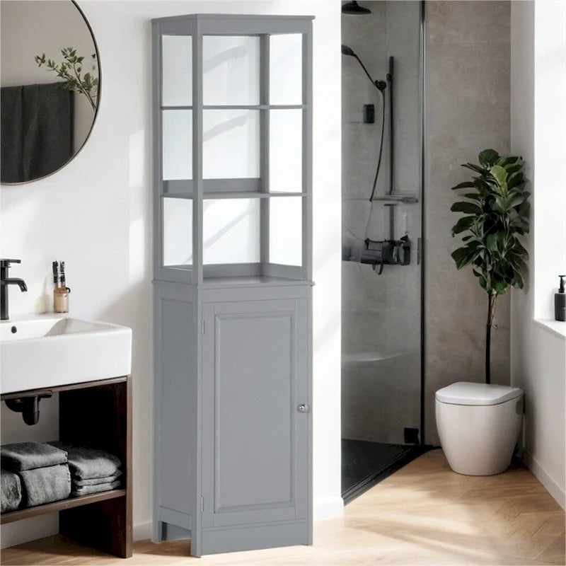 Freestanding Tall Bathroom Storage Cabinet with Open Shelf and Door