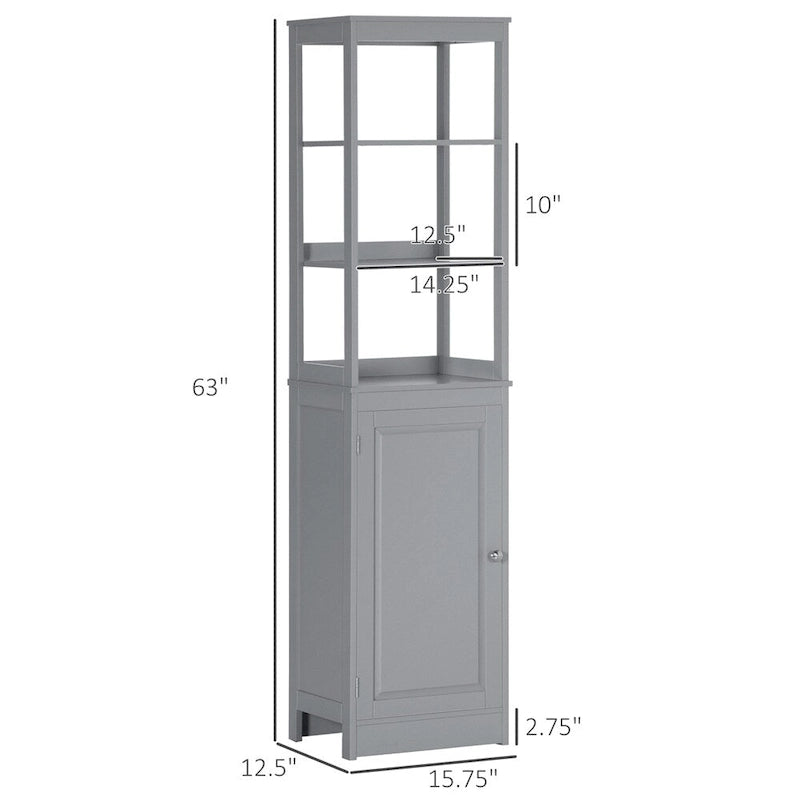 Meuble de rangement haut de salle de bain autoportant avec étagère ouverte et porte