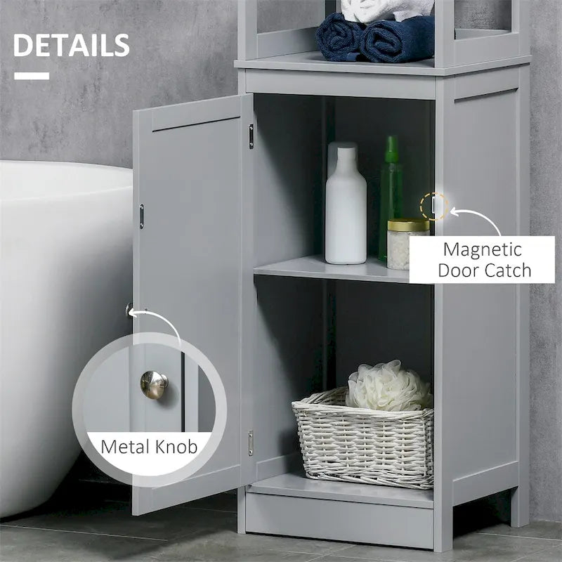 Meuble de rangement haut de salle de bain autoportant avec étagère ouverte et porte