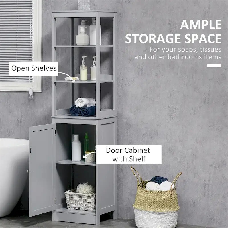 Meuble de rangement haut de salle de bain autoportant avec étagère ouverte et porte