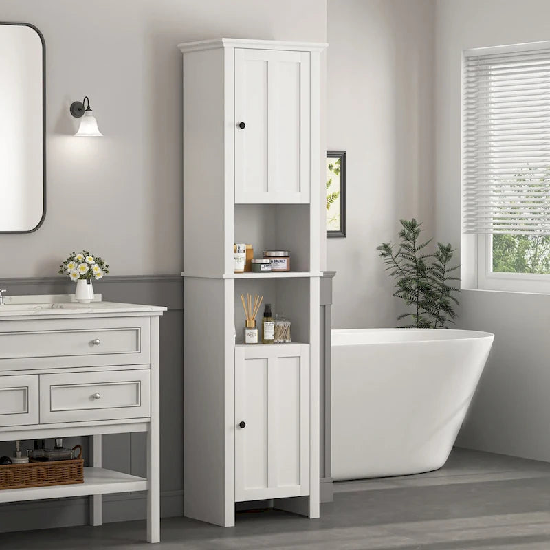 Meuble de Rangement Salle de Bain Colonne avec 2 Portes et Étagères Ouvertes