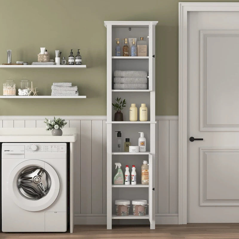 Meuble de Rangement Salle de Bain Colonne avec 2 Portes et Étagères Ouvertes