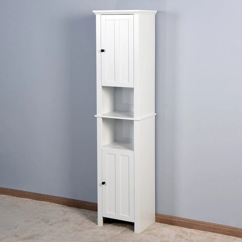 Meuble de Rangement Salle de Bain Colonne avec 2 Portes et Étagères Ouvertes