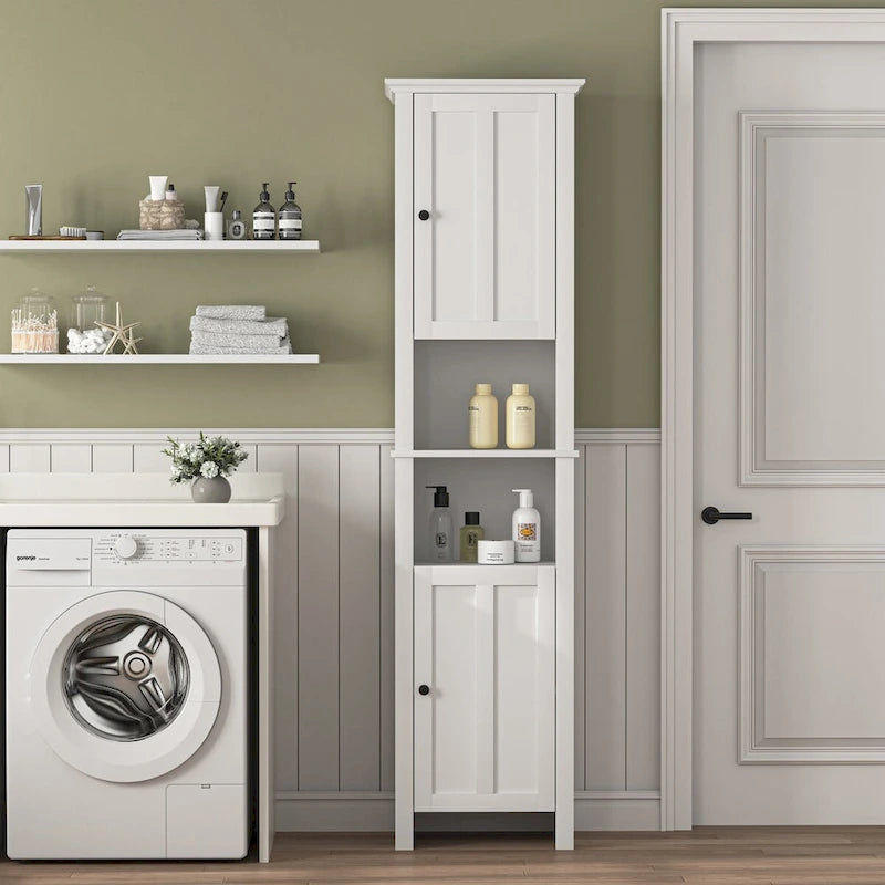 Meuble de Rangement Salle de Bain Colonne avec 2 Portes et Étagères Ouvertes