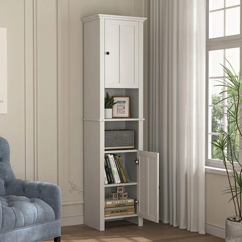 Meuble de Rangement Salle de Bain Colonne avec 2 Portes et Étagères Ouvertes