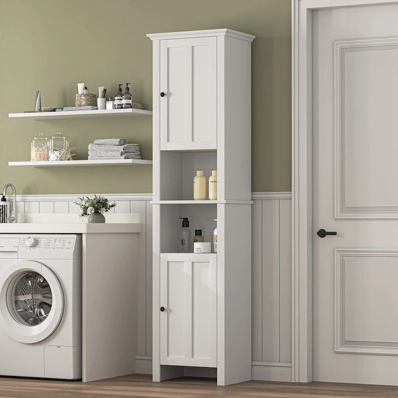 Meuble de Rangement Salle de Bain Colonne avec 2 Portes et Étagères Ouvertes