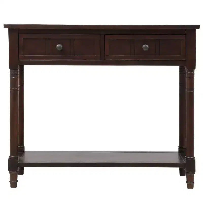 The Misty Moon Daisy Series Console Table Traditional Design with Two Drawers and Bottom Shelf (Espresso)