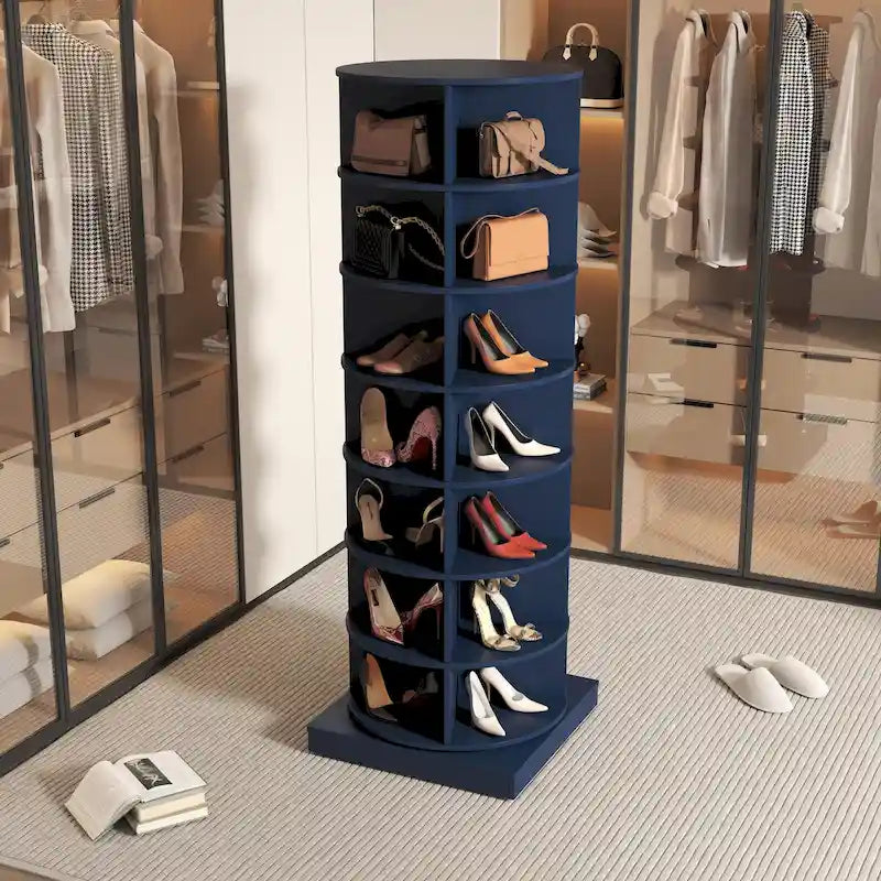 Tour de rangement à chaussures et sacs à 7 niveaux rotative à 360 degrés avec étagères ouvertes