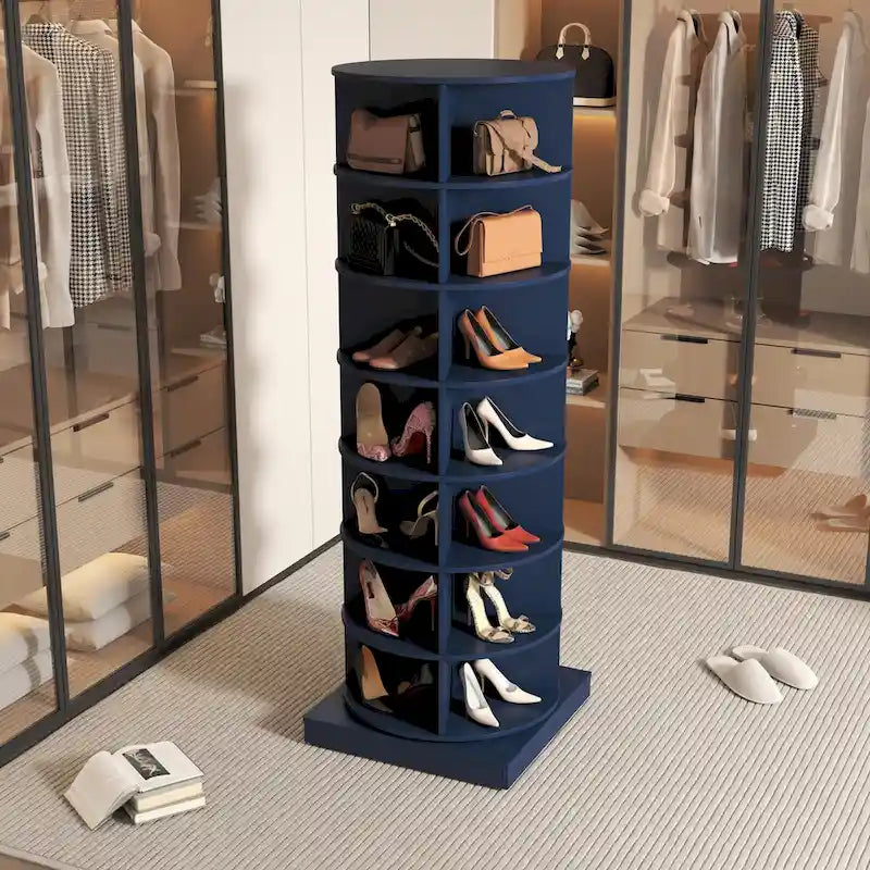 Blue 360 Rotating Shoe Cabinet 7 Layers for Living Room