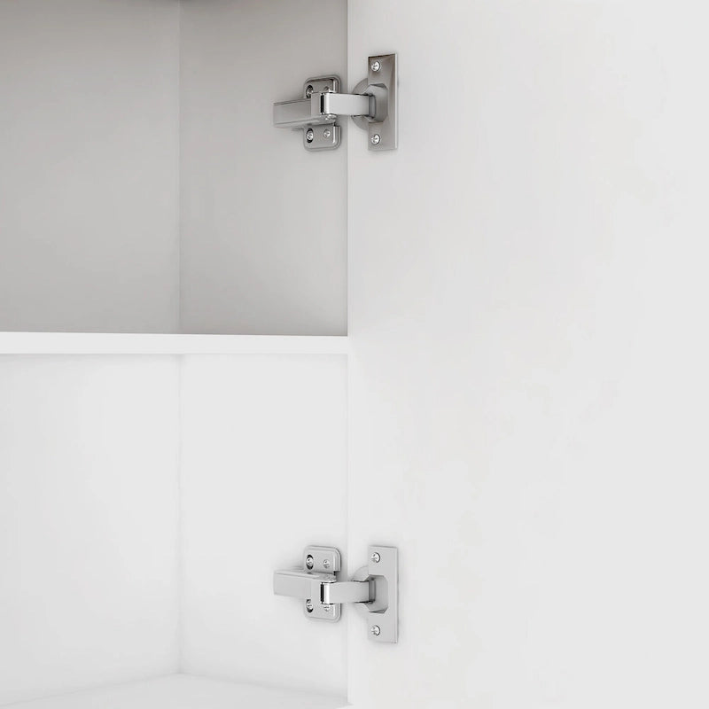 Meuble de bar de cuisine de ferme blanc avec portes coulissantes et porte-bouteilles