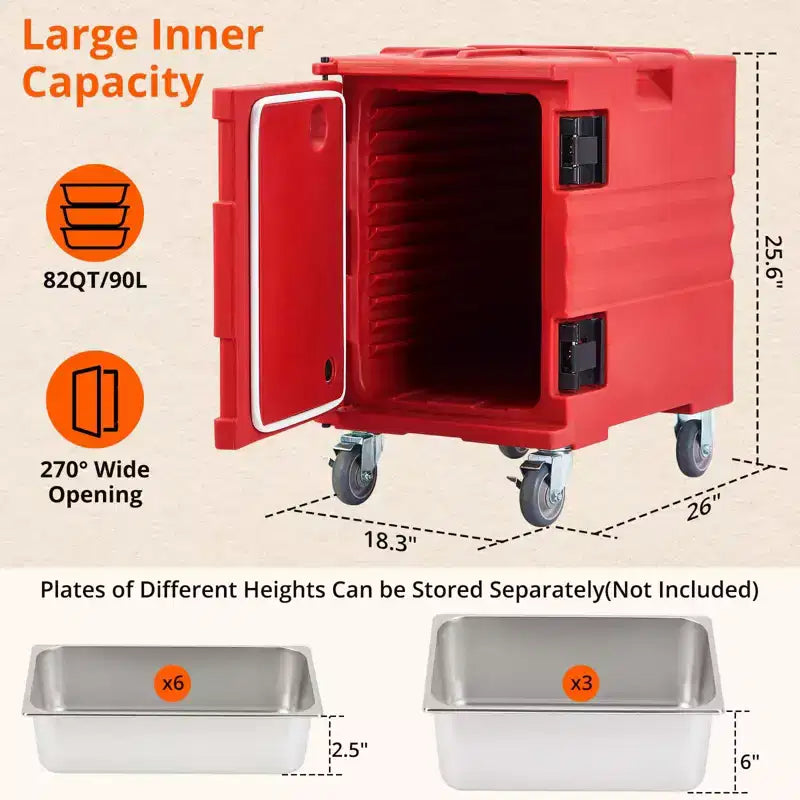 Premium Catering Food Warmer - Insulated Hot/Cold Carrier for 6 Full-Size Pans with Heavy-Duty Casters