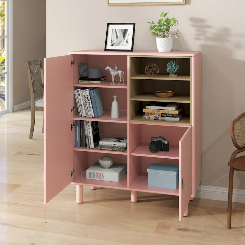 Multifunctional Storage cabinet with door, modern sideboard cabinet, wooden storage cabinet, leather handle drawer cabinet