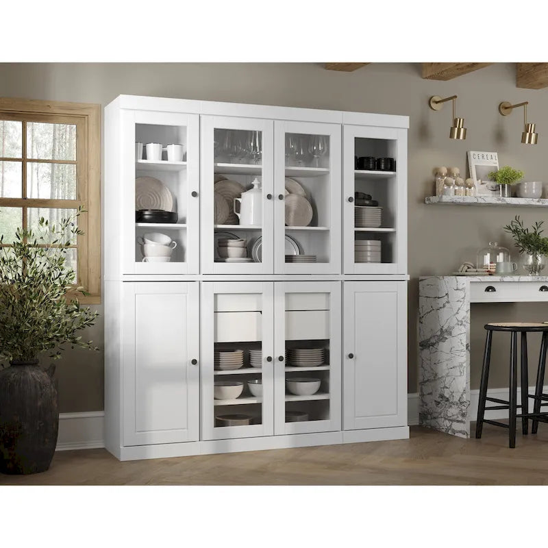 100% Solid Wood Kitchen China Pantry Buffet with Glass or Solid Wood Doors and 2-Drawer Kit 65 x 71.5