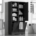 Bathroom Storage Cabinet with Doors and Drawers Tilt-Out Laundry Hamper Multiple Storage Space Freestanding Style