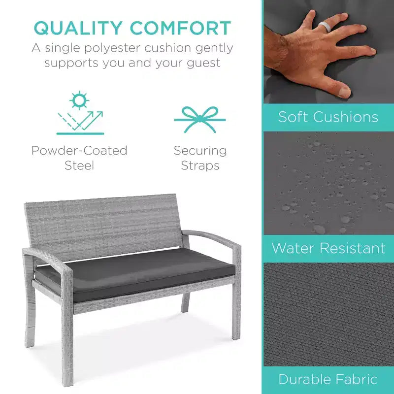 Best Choice Products 2-Person Outdoor Wicker Bench Garden Patio Porch Furniture w/ 700lb Capacity, Cushion