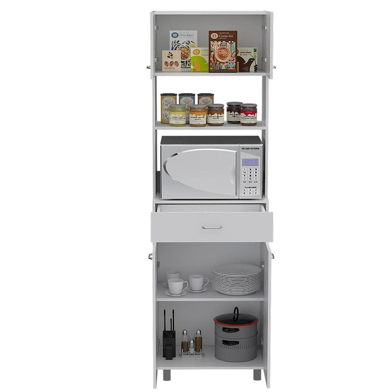 Caribe Microwave Cabinet, Four Legs, One Drawer, Double Door, One Shelf -White