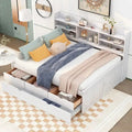 Full Size Wooden Captain Platform Bed with Built-in Bookshelves, Three Storage Drawers and Trundle