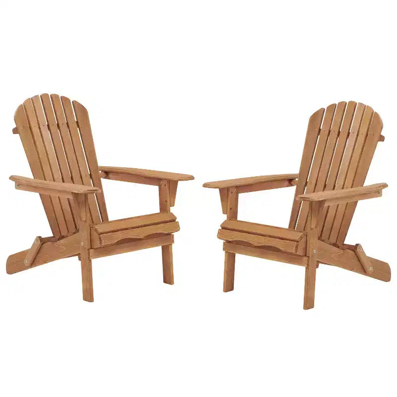Outdoor Wooden Folding Adirondack Chair Set of 2 with BackRest, Wood Patio Chair for Garden Backyard