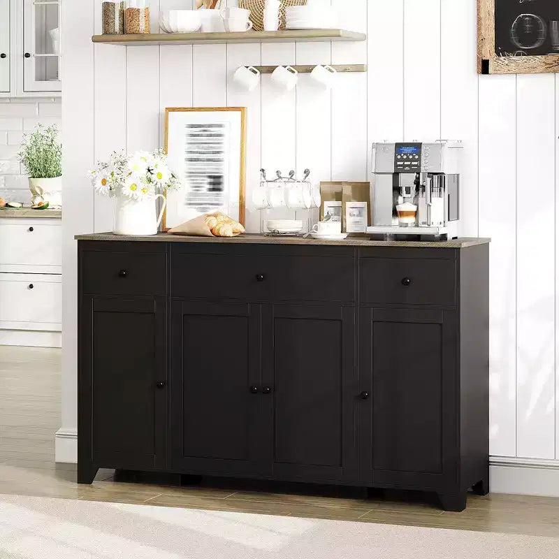 55 Sideboard Buffet Cabinet with 3 Drawers & 4 Doors, Adjustable Shelf Kitchen Storage Console for Dining Room Living Room