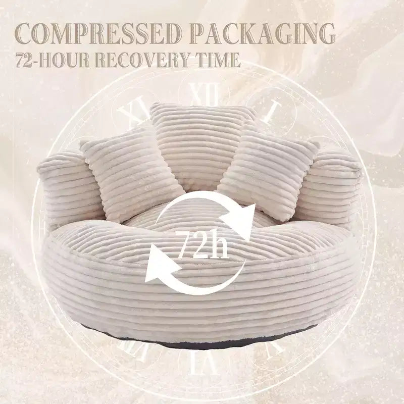 Bean Bag Sofa for Adults Kids, Oversized Corduroy Bean Bag Chair with 3 Pillows & Armrest for Living Room Bedroom - ModernLuxe