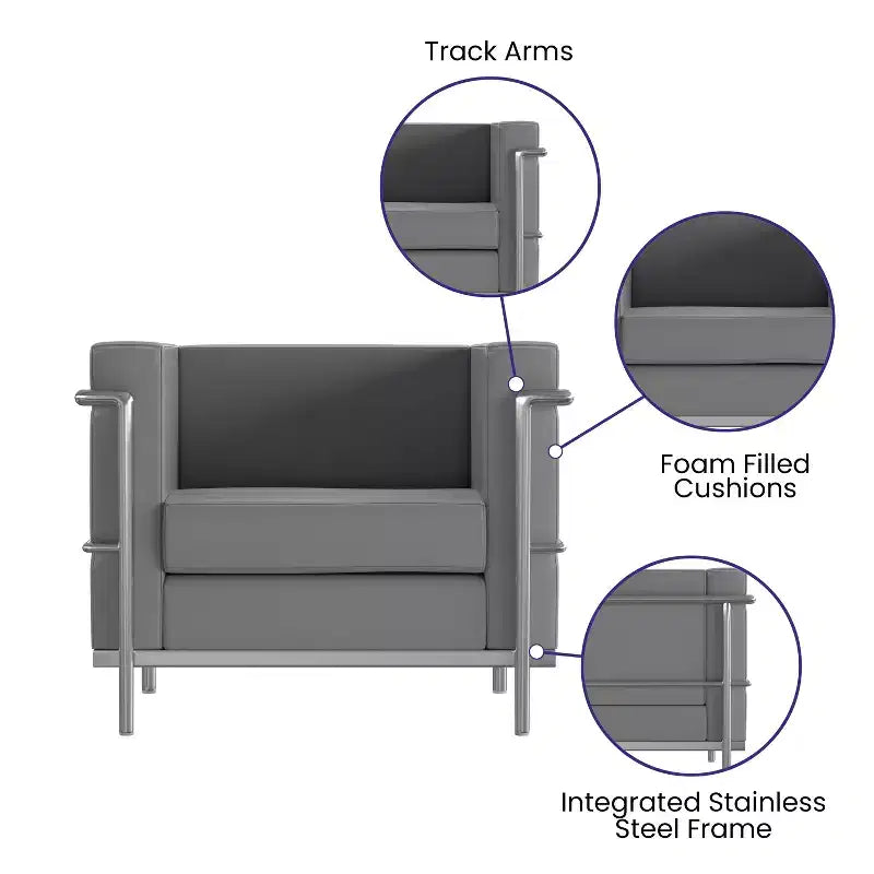 Emma and Oliver Contemporary LeatherSoft Chair with Double Bar Encasing Frame
