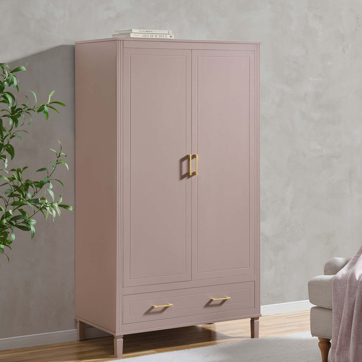 2 Door Wardrobe with Drawer - Dusty Mauve