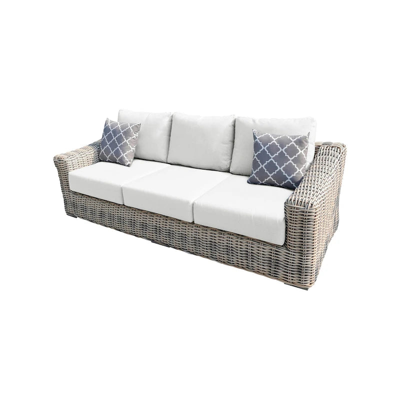 Teva Patio Furniture Hawaii Three-Tone Wicker Gray/Off White/Beige Sofa with Cushion
