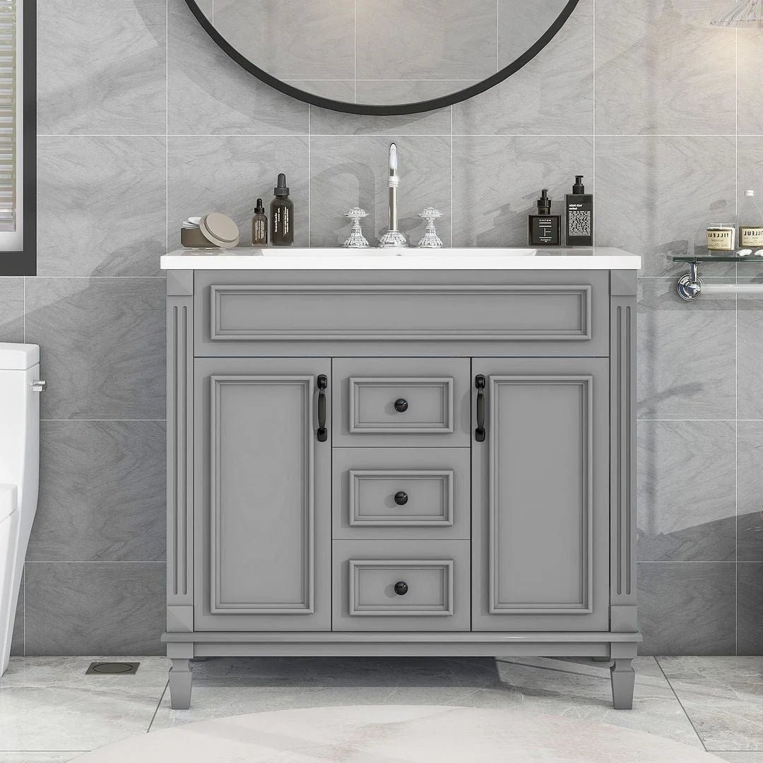 36 Modern Bathroom Vanity with Top Sink and Mirror Cabinet,2 Doors and 2 Drawers