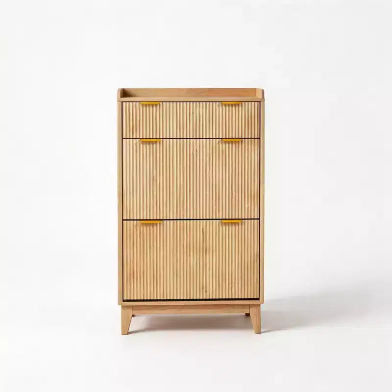 Slim Fluted Shoe Cabinet for Entryway  Modern Narrow Hallway Organizer with 2 Doors, Adjustable Shelves, Compact Storage Solution for Home