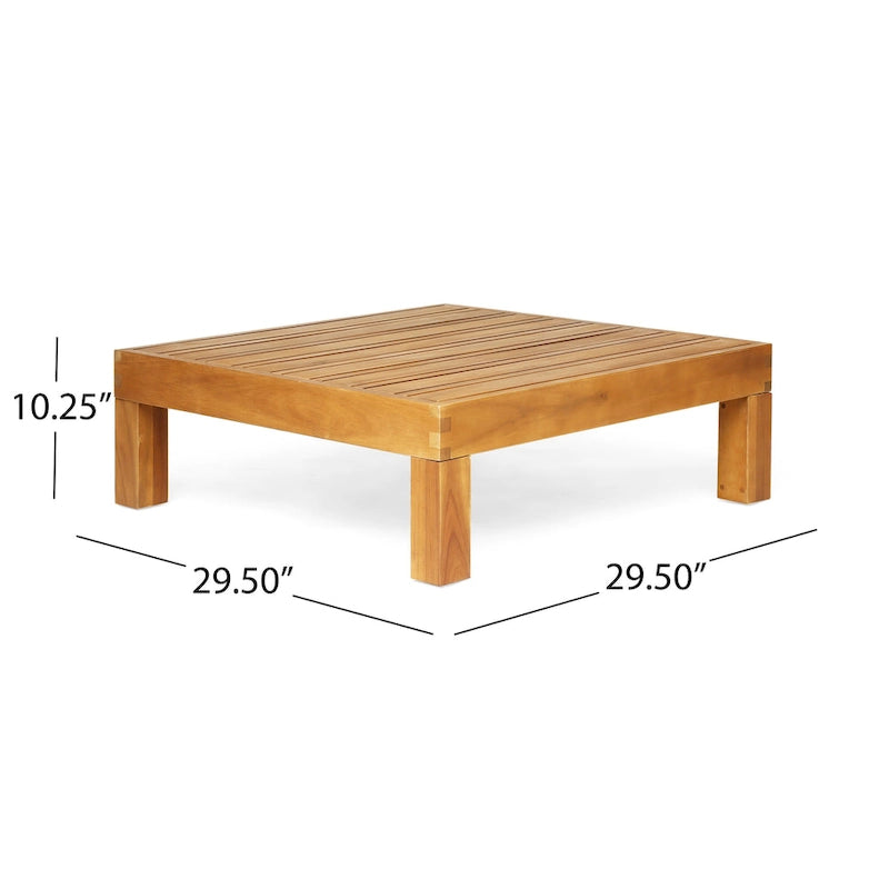 Oana Outdoor Acacia Wood Left Arm Loveseat and Coffee Table Set with Cushion by Christopher Knight Home