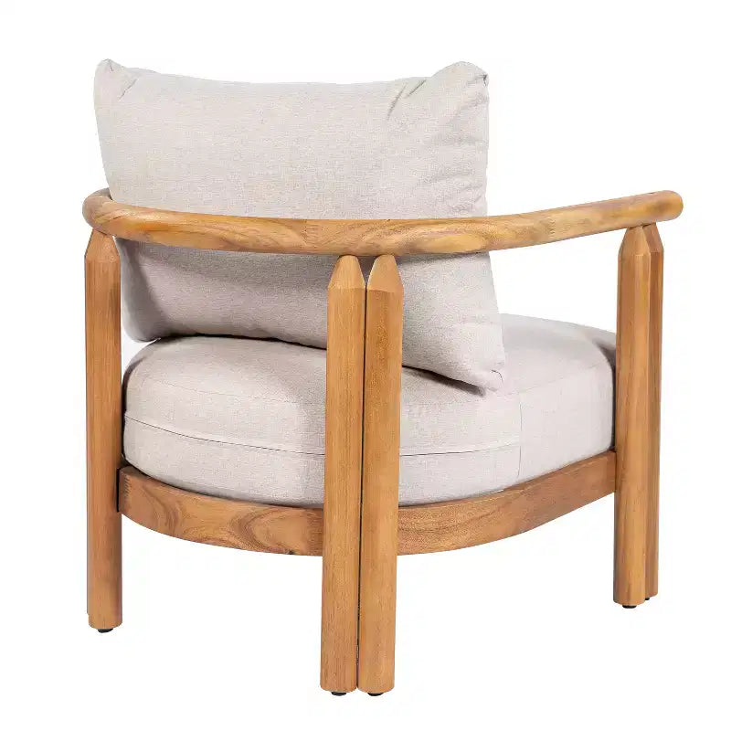 ModernLuxe 3pcs Patio Sofa Set Outdoor Conversation Chat Set Weather-resistant Garden Seating Group with Soft Cushions&Club Chairs, Beige&Teak
