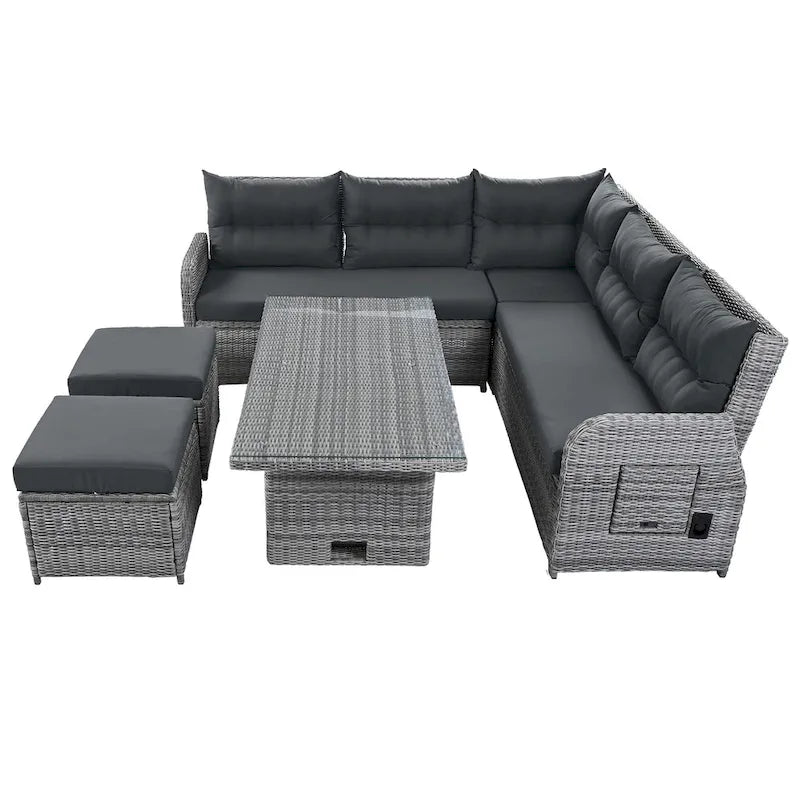 Outdoor Rattan Sectional Sofa Set with Adjustable Table & Recliners