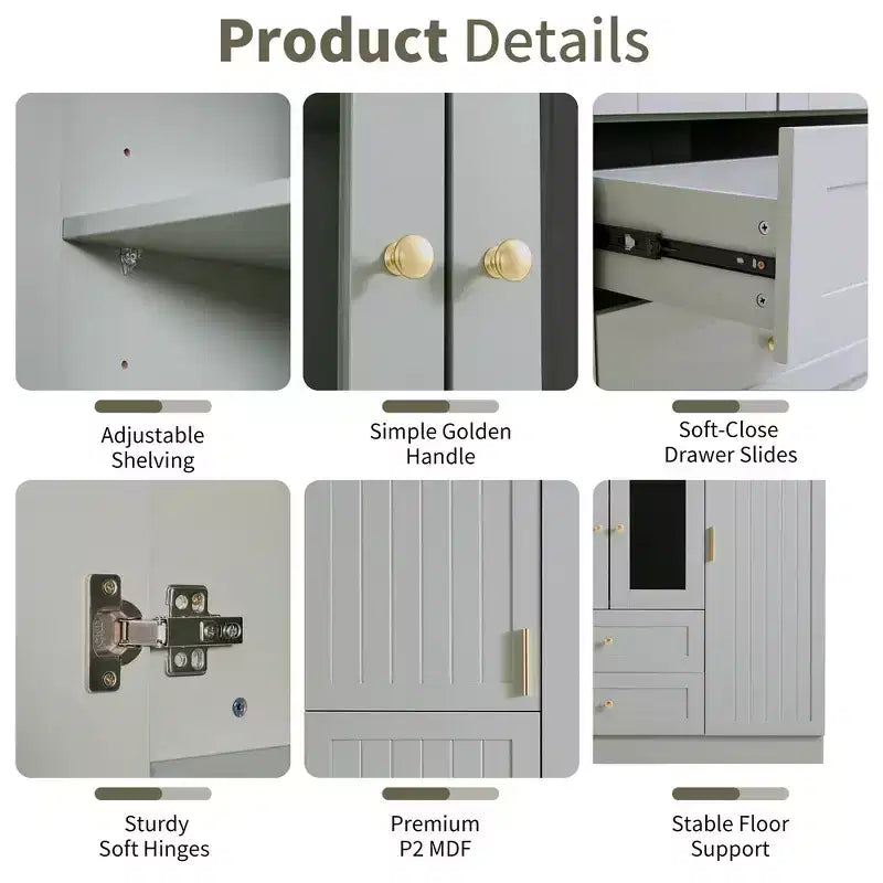 Whisen 71H Freestanding Kitchen Storage Pantry, Large Dining Storage Cabinet Cupboard Sideboards With 6 Doors, Adjustable Shelves