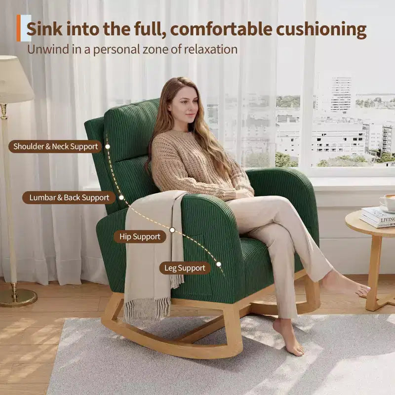 Modern Soft Rocking Chair with Pillow & Side Pockets, for Living Room, Bedroom