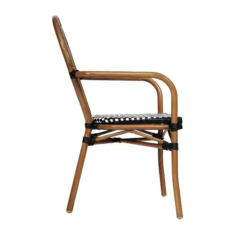 Flash Furniture 4 Pack Lourdes Indoor/Outdoor Commercial Thonet Bistro Stacking Chair with Arms, PE Rattan and Aluminum Frame