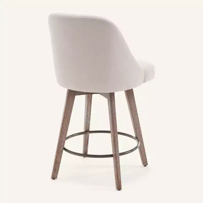 Bekrvio 26 Counter Height Swivel Bar Stools Set of 4 Backs and Wood Legs,Linen Fabric/PU Leather Upholstered Barstools for Kitchen Island