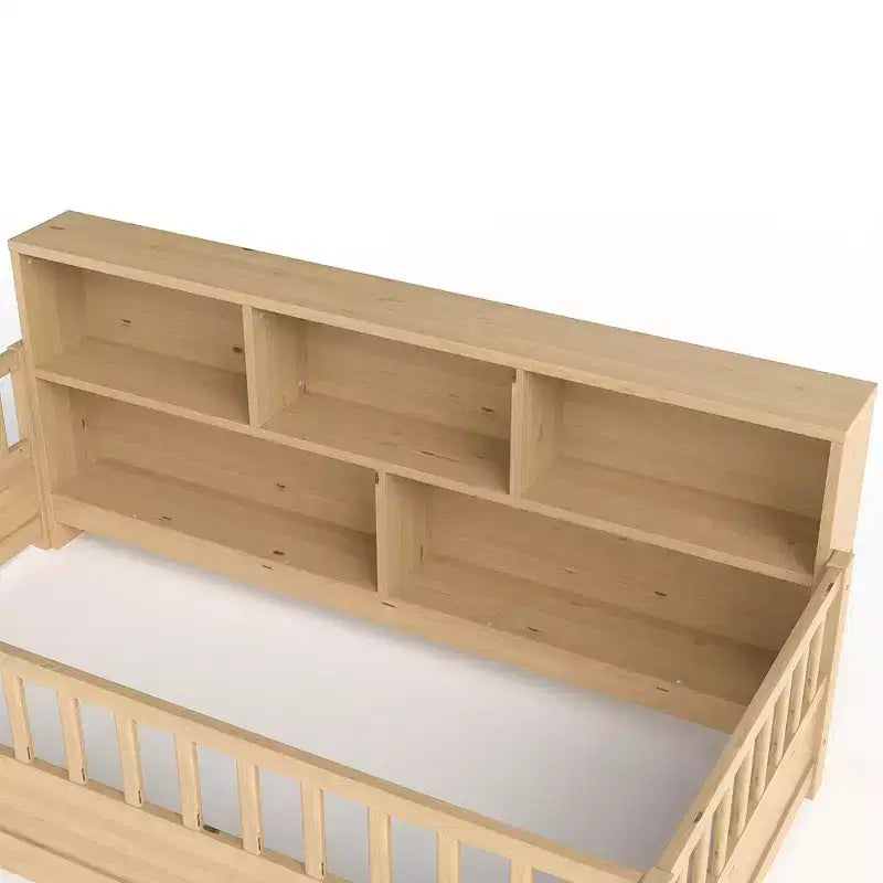 GDFStudio Cissie Modern Pinewood Guardrail Floor Bed with Side Storage
