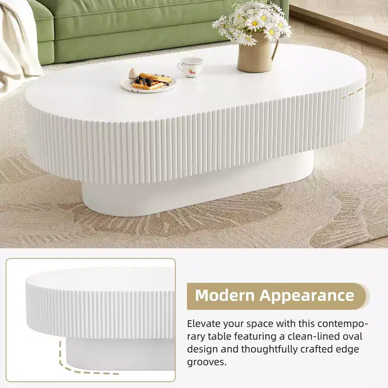 Oval Coffee Table with Fluted Base for Living Room