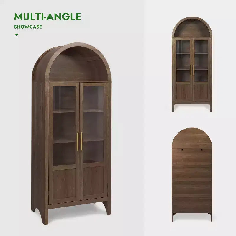 71 Tall Arched Storage Cabinet with 2 Acrylic Doors and Shelves for Living Room