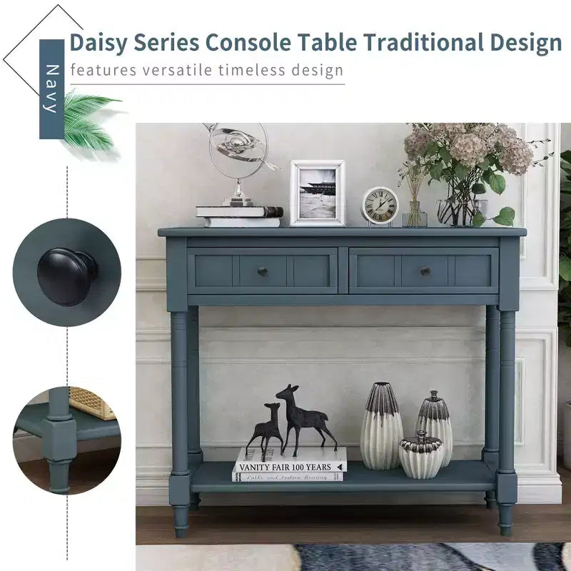 The Misty Moon Daisy Series Console Table Traditional Design with Two Drawers and Bottom Shelf (Espresso)