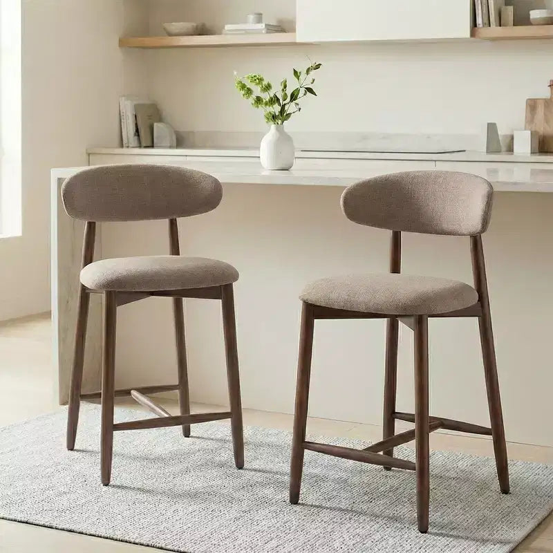 Ora Maison Set of 2/4/6 Counter Height Upholstered Bar Stool with Fabric & Walnut Finish