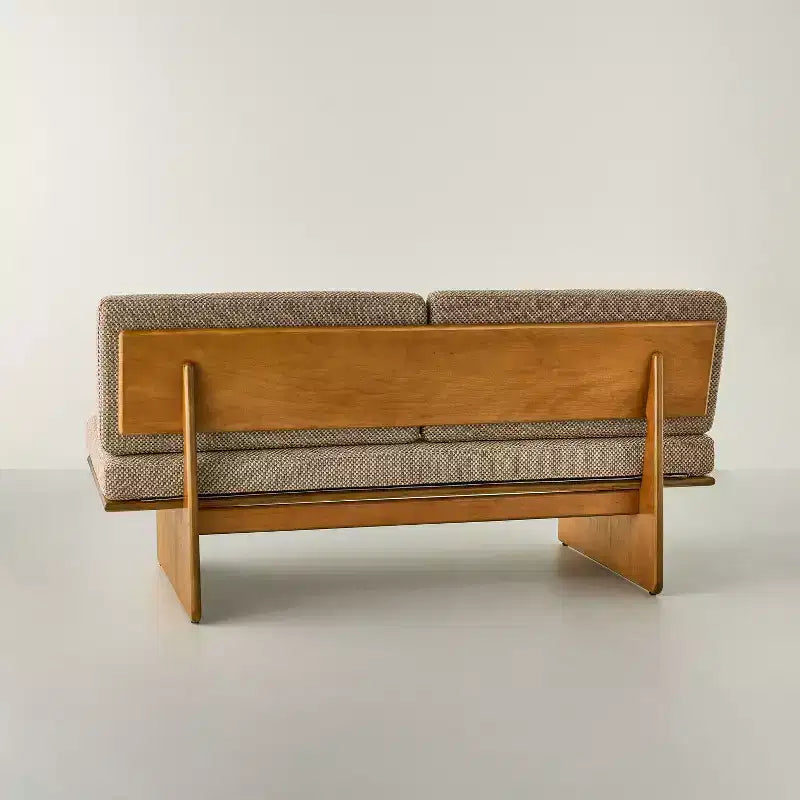 Mushroom Weave Upholstered Mid-Century Bench with Back - Hearth & Hand? with Magnolia