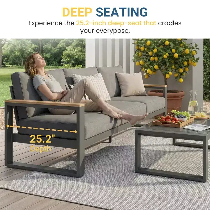 Heynemo Aluminum Outdoor Armchair, 2 Pieces All-Weather Metal Patio Single Sofa, Patio Conversation Set for Porch Backyard Garden